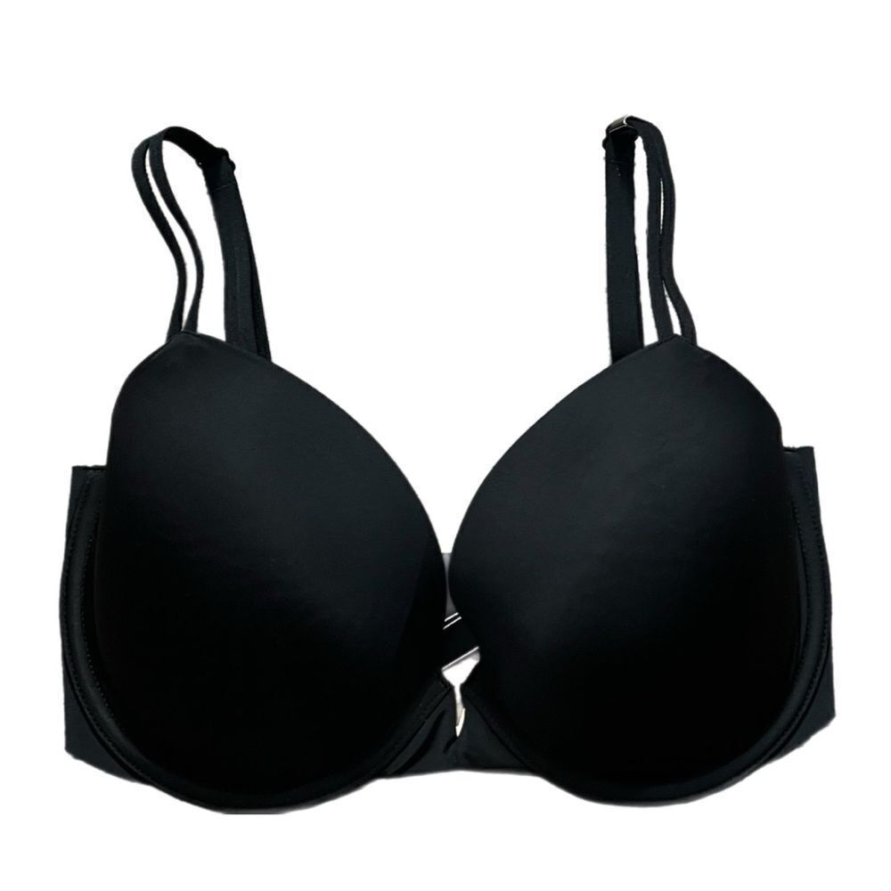 Victorias Secret Supersoft Satin Lined Demi bra Black V hardware 32DDD